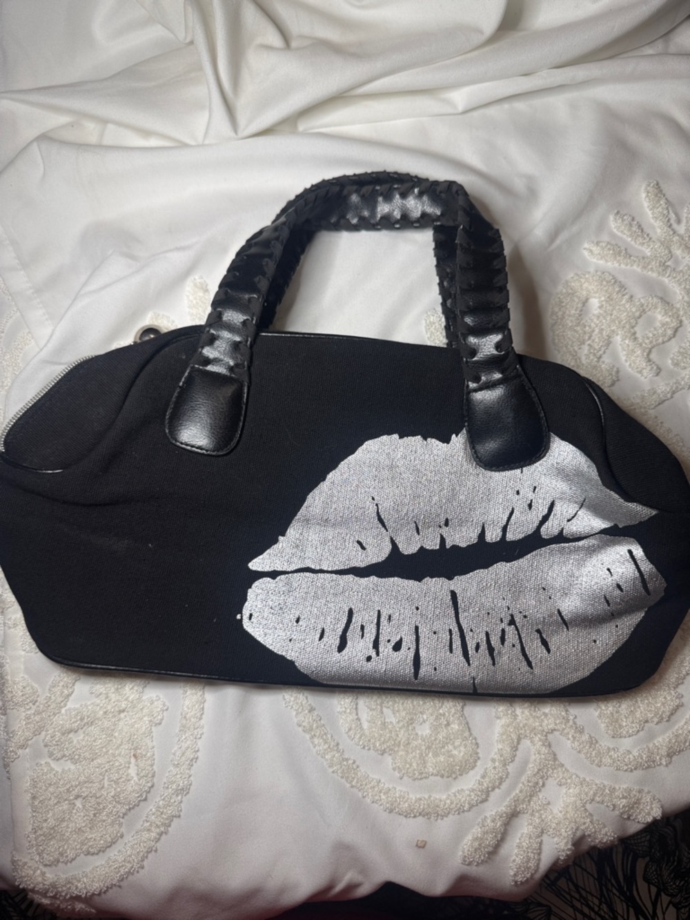 Victoria's Secret Black Clutch with Silver Lip Graphic